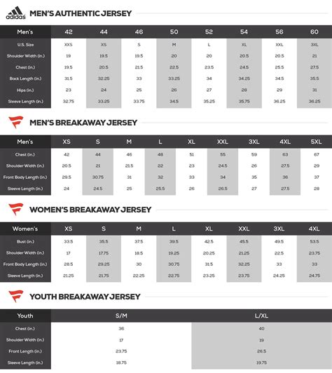 authentic nhl jersey size chart